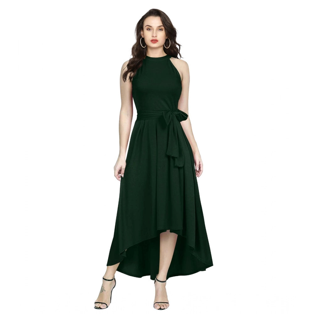Women's Polyster Solid Halter Neck Sleeveless Dress — Green