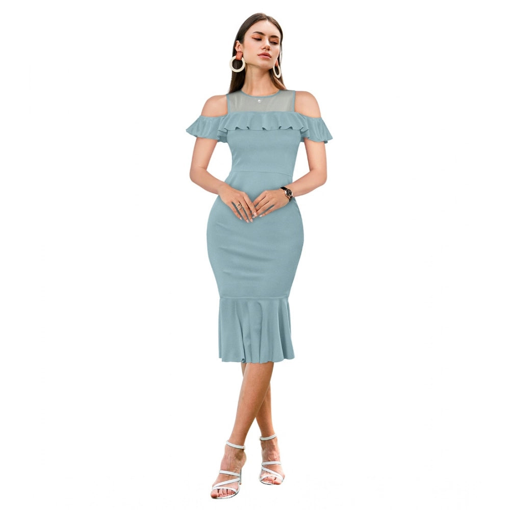 Women's Knitting Stretchable Solid Round Neck Sleeveless Dress — Pista
