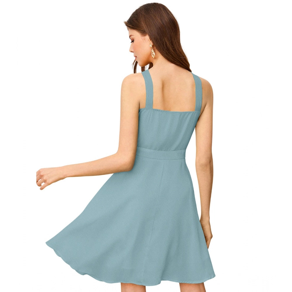 Women's Knitting Stretchable Solid Halter Neck Sleeveless Dress — Pista