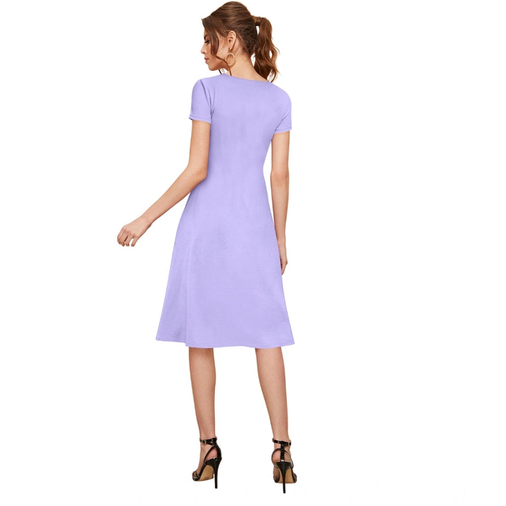 Women's Knitting Stretchable Solid Round Neck Cap Sleeve Dress — Purple