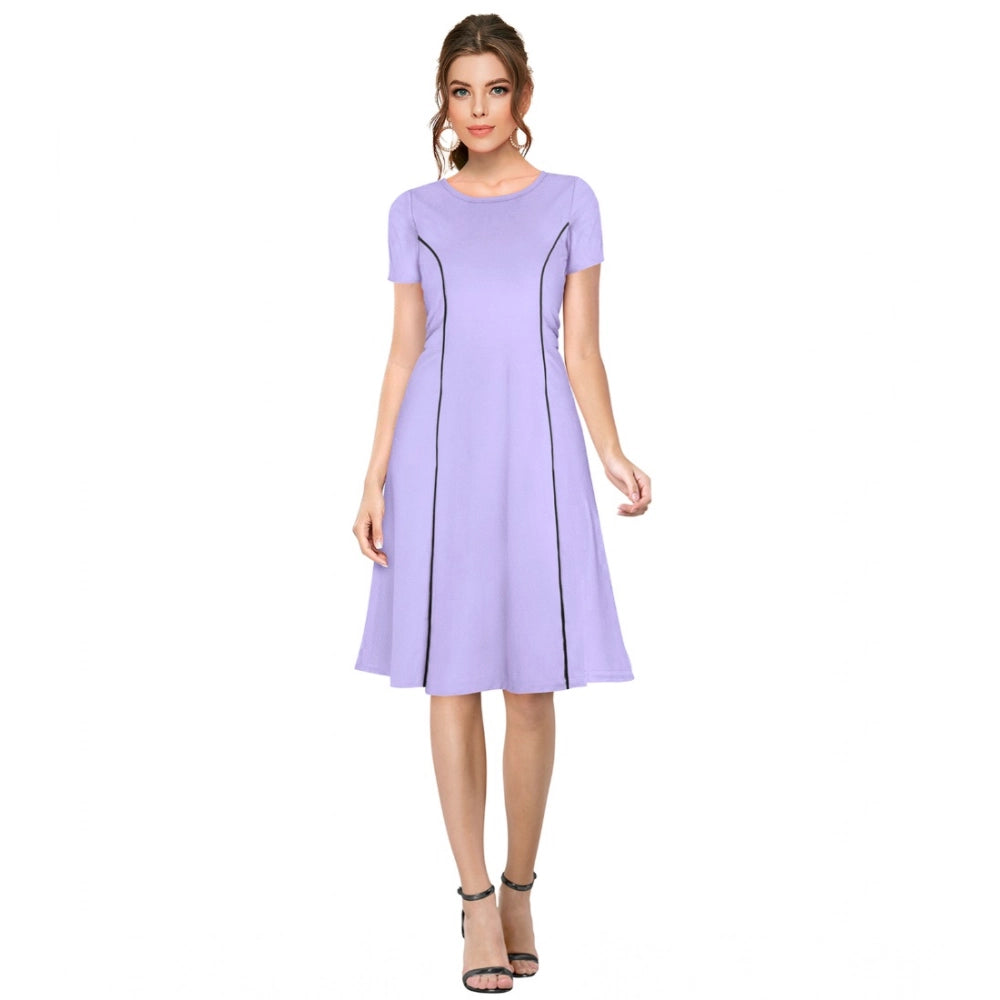 Women's Knitting Stretchable Solid Round Neck Cap Sleeve Dress — Purple