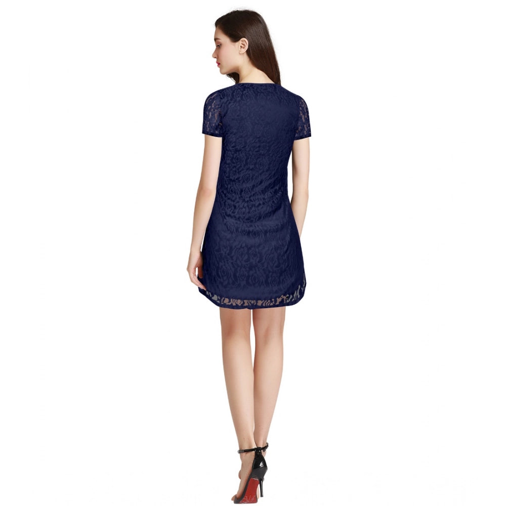 Women's Rasal Solid Round Neck Cap Sleeve Dress — Blue