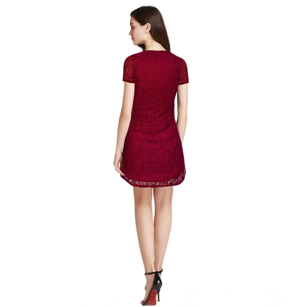 Women's Rasal Solid Round Neck Cap Sleeve Dress — Maroon