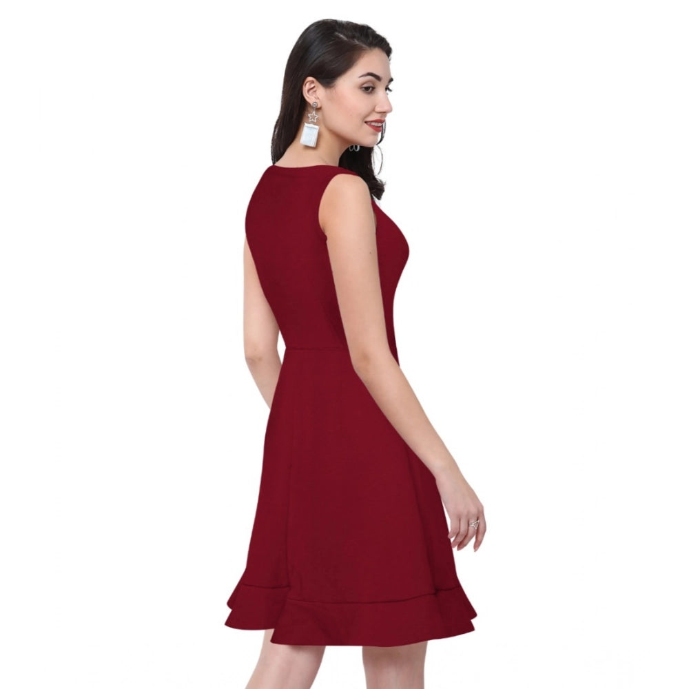 Women's Solid Round Neck Sleeveless Dress — Maroon