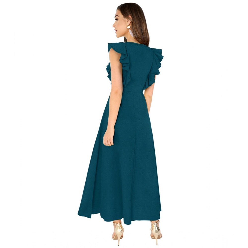Women's Knitting Stretchable Solid Round Neck Ruffled Sleeve Dress — Morpich