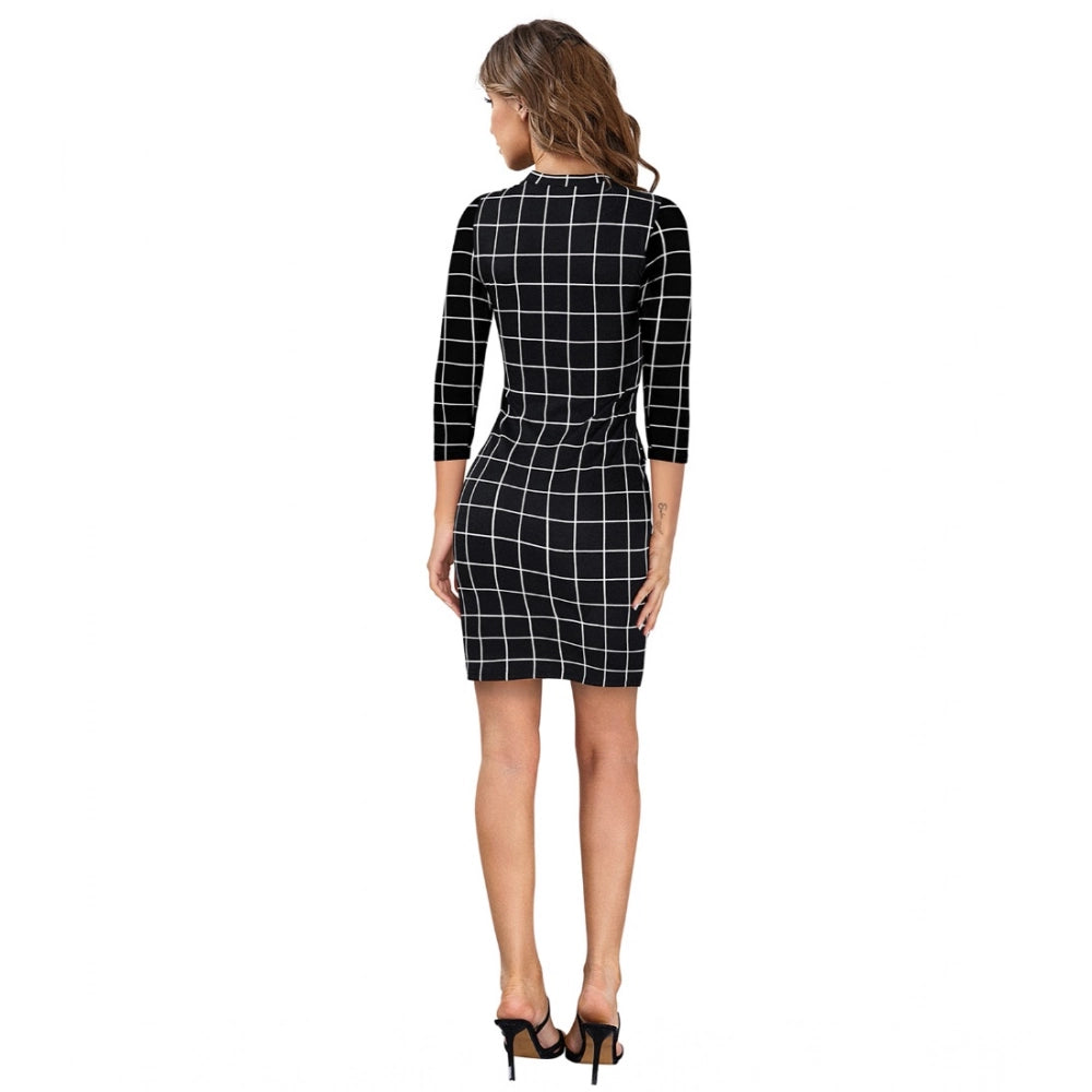 Women's Solid High Neck Full Sleeve Dress — Black