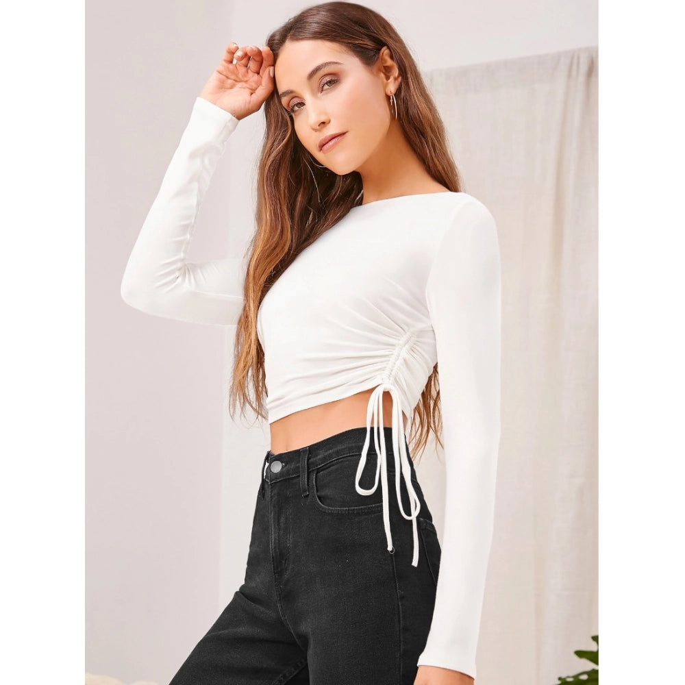 Women's Solid Round Neck Full Sleeve Top — White