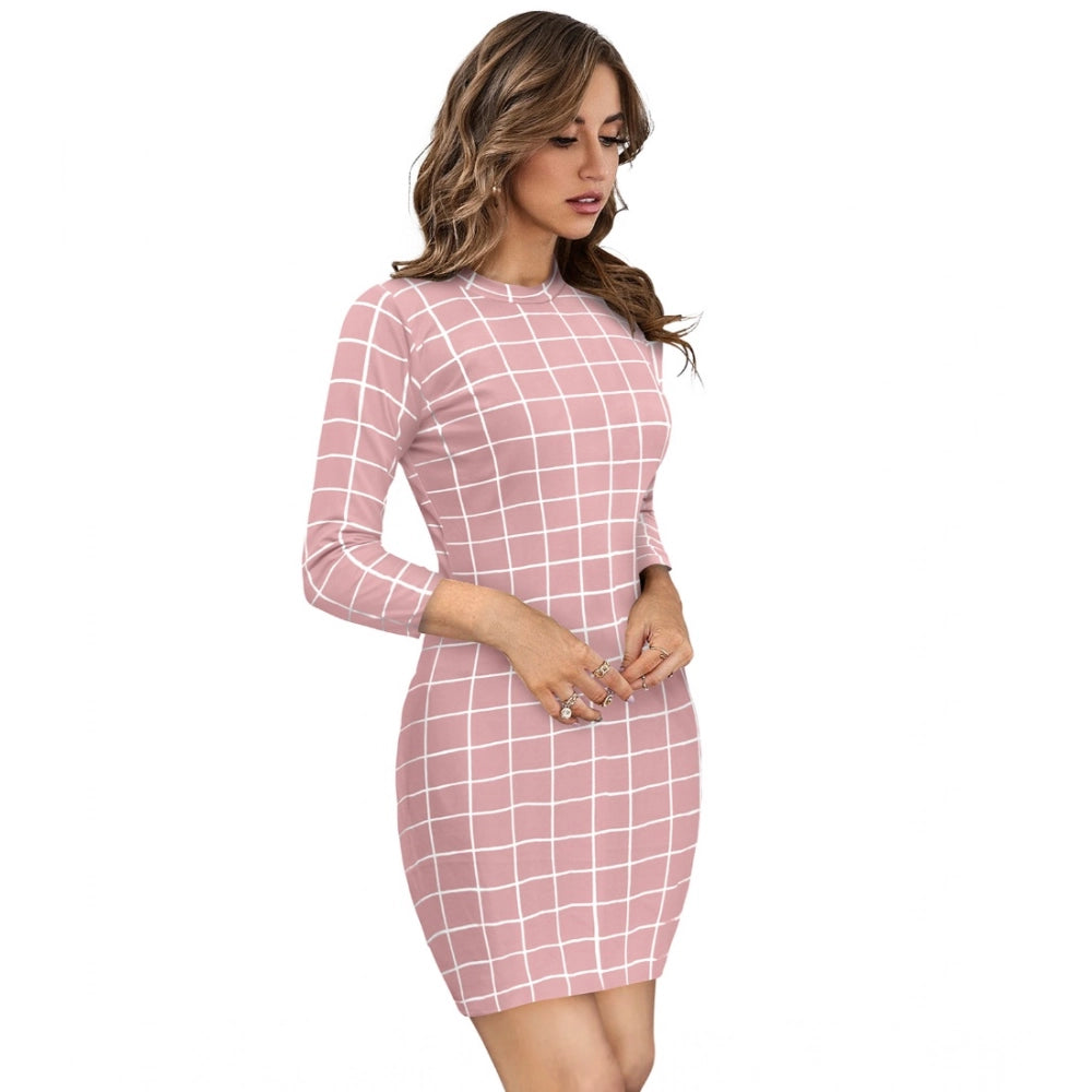Women's Solid High Neck Full Sleeve Dress — Peach