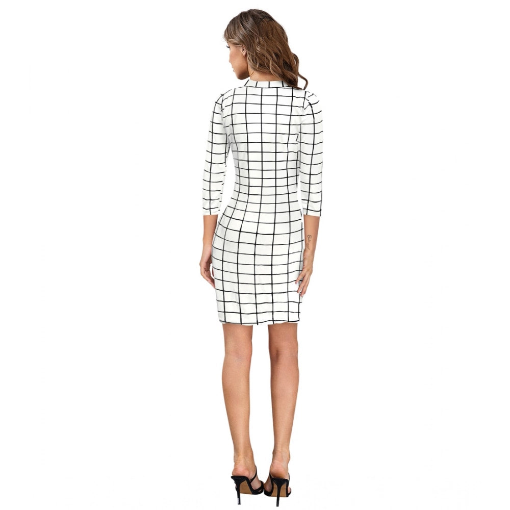 Women's Solid High Neck Full Sleeve Dress — White