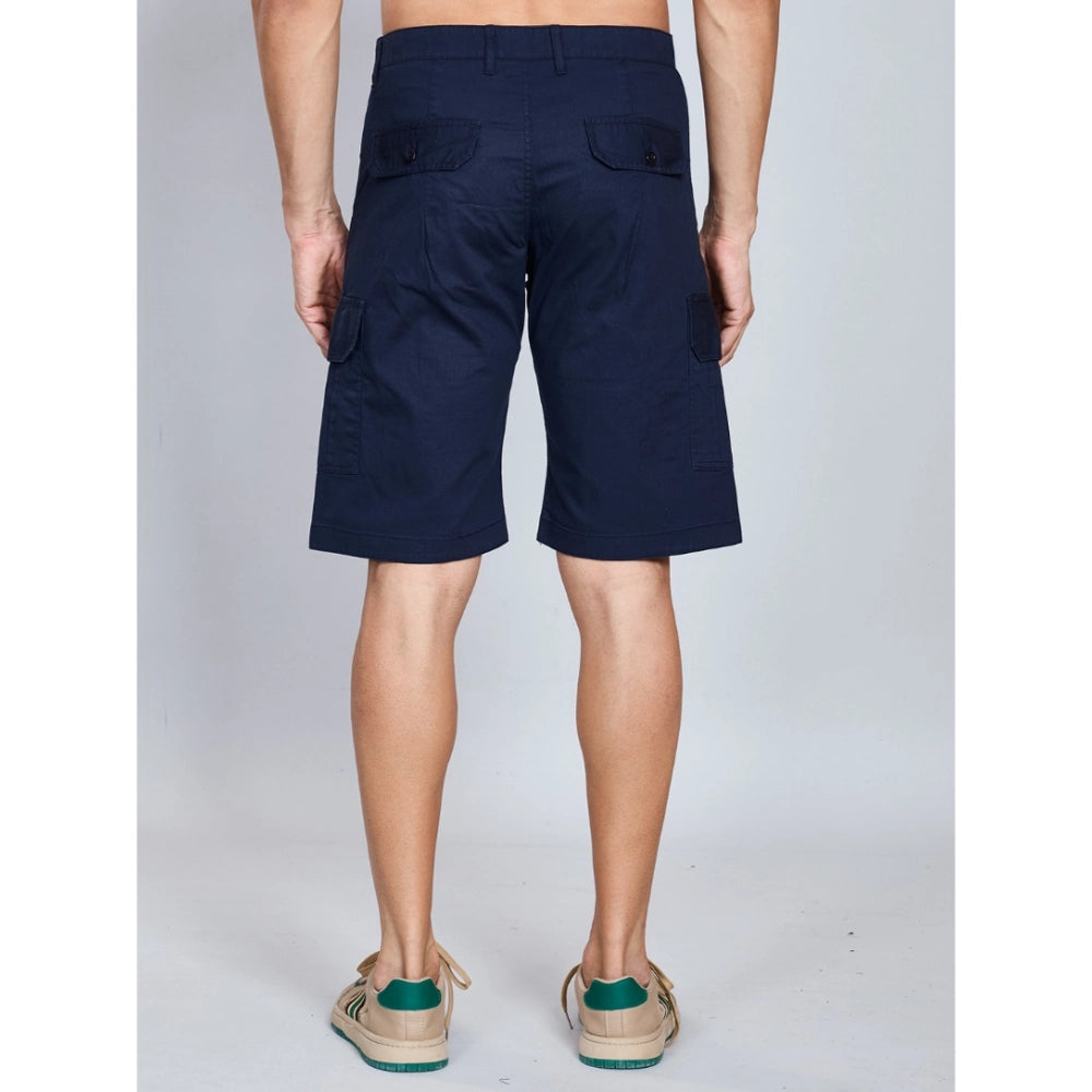 Men's Casual Cotton Solid Knee Length Cargo Shorts — Navy