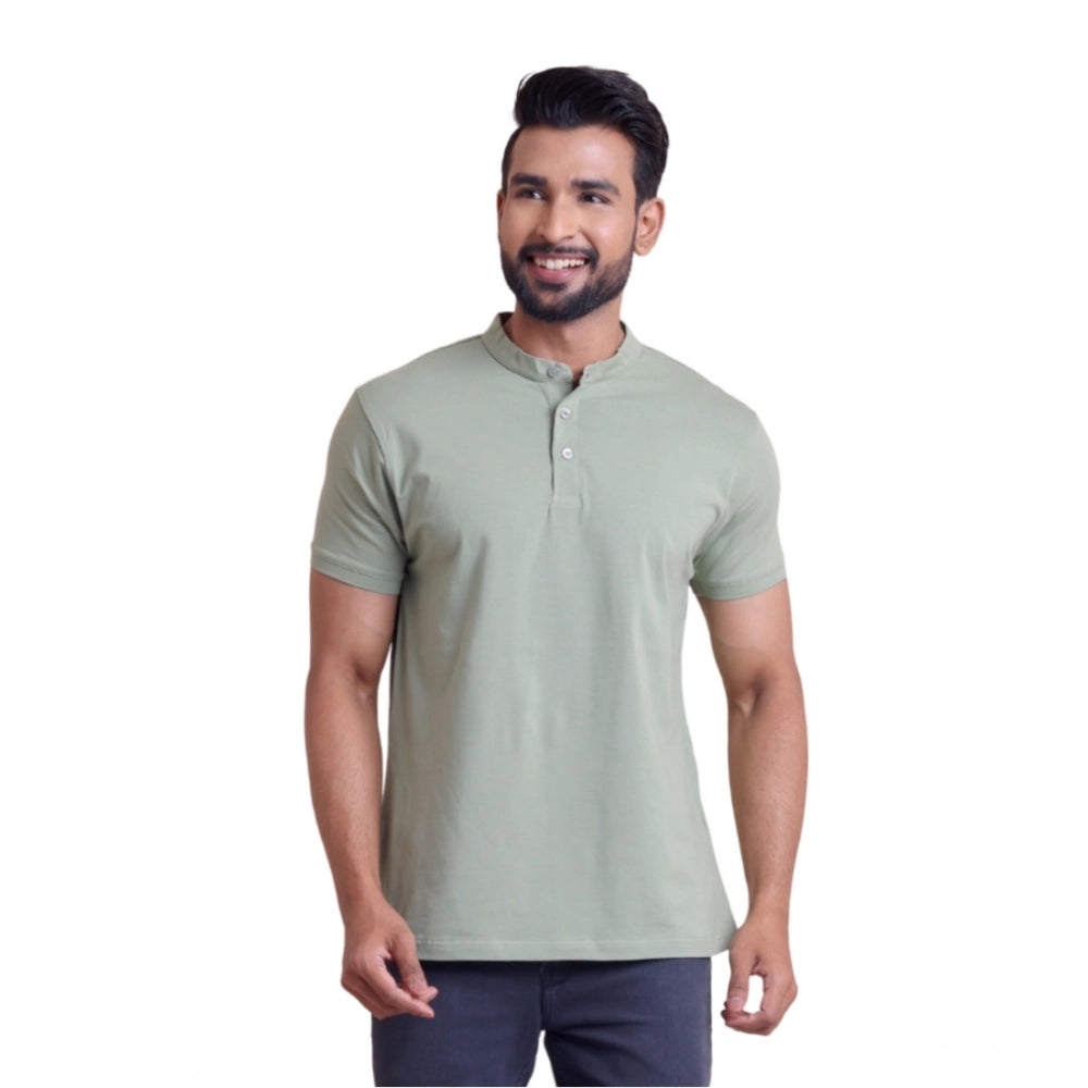 Men's Casual Cotton Solid Half Sleeve Mandarin Collar T-Shirt — Newsage