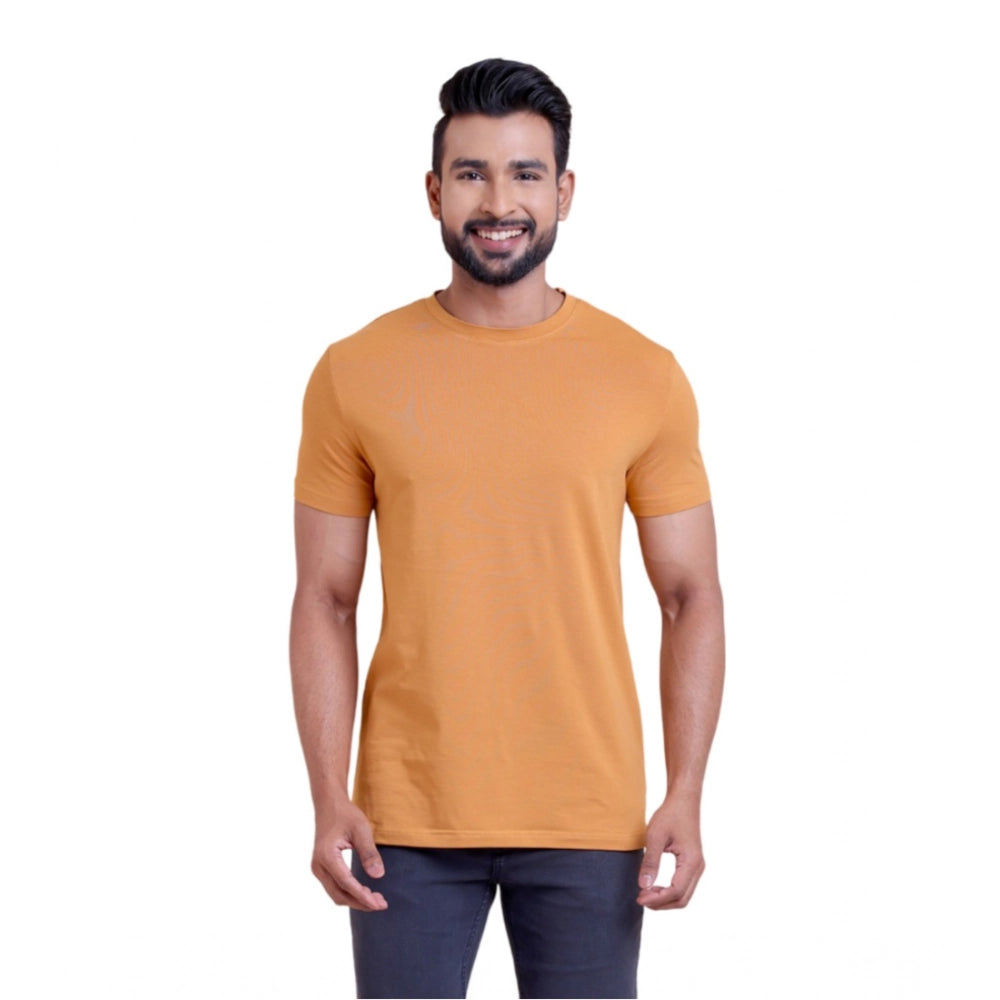 Men's Casual Cotton Solid Half Sleeve Round Neck T-Shirt — Brown