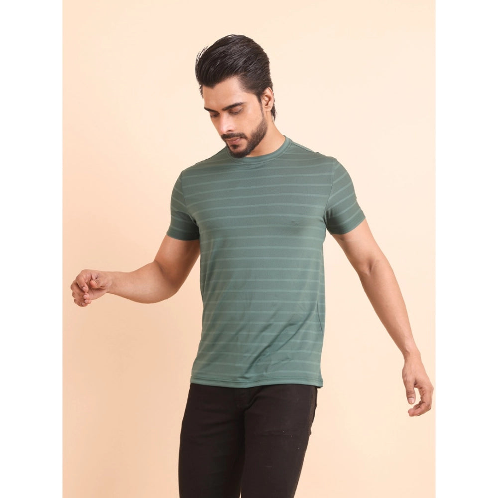 Men's Casual Solid Half Sleeve Round Neck T-Shirt — Green