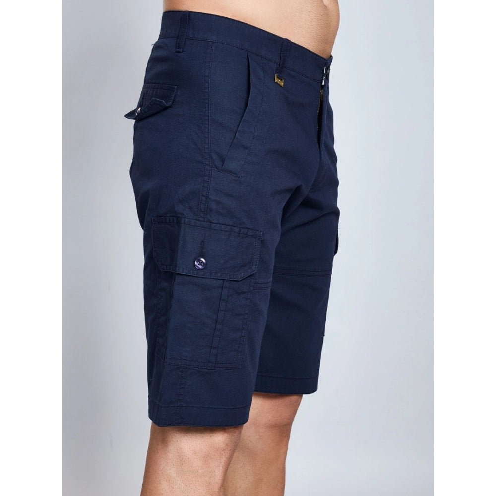 Men's Casual Cotton Solid Knee Length Cargo Shorts — Navy