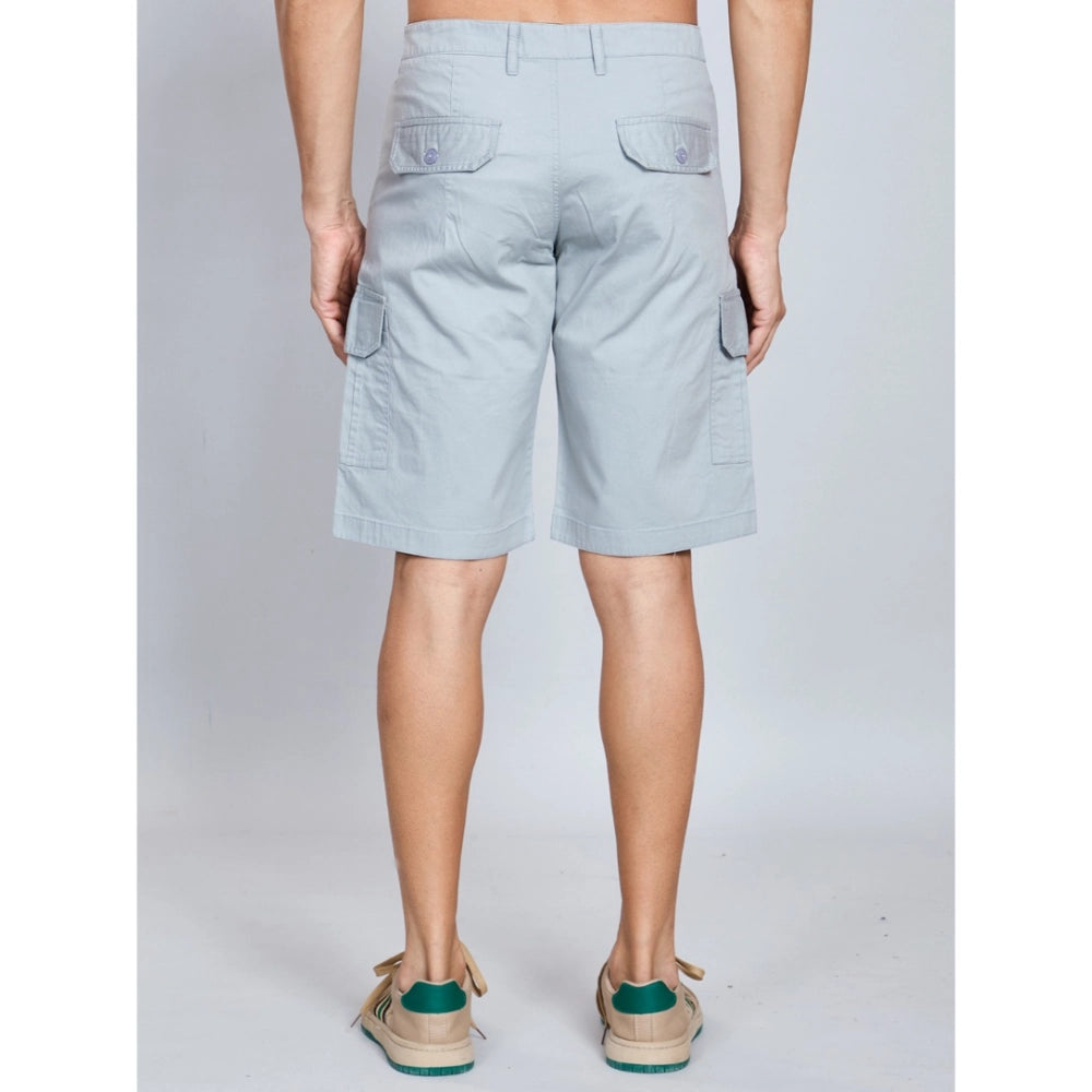 Men's Casual Cotton Solid Knee Length Cargo Shorts — Grey