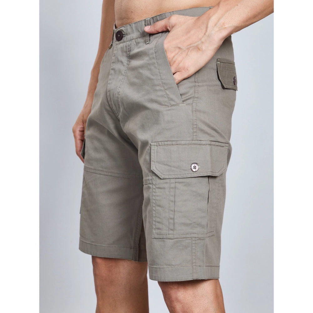 Men's Casual Cotton Solid Knee Length Cargo Shorts — Darkgrey