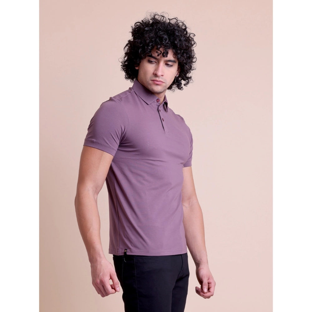 Men's Casual Cotton Solid Half Sleeve Polo Neck T-Shirt — Berry