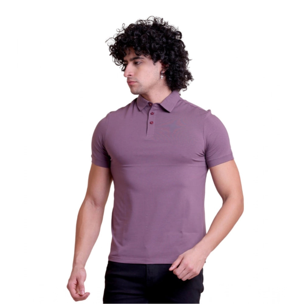Men's Casual Cotton Solid Half Sleeve Polo Neck T-Shirt — Berry