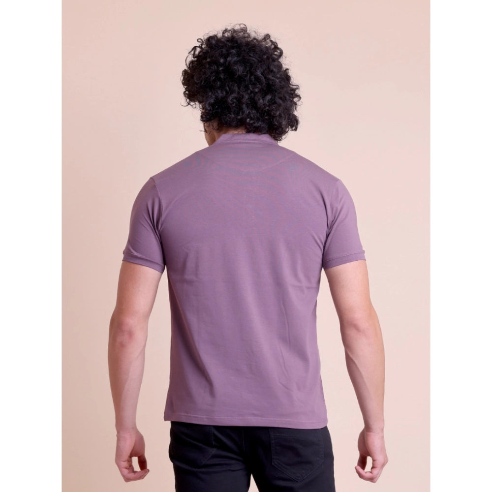 Men's Casual Cotton Solid Half Sleeve Mandarin Collar T-Shirt — Berry
