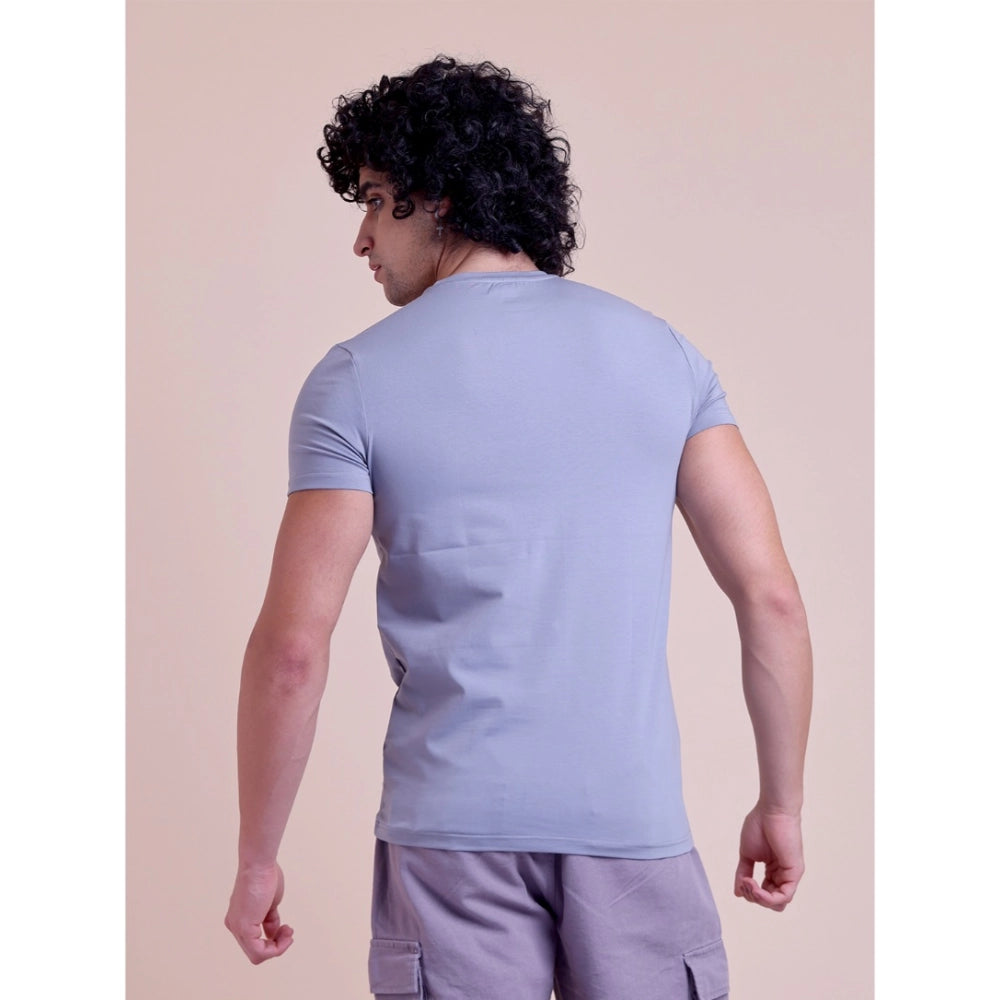 Men's Casual Cotton Solid Half Sleeve Round Neck T-Shirt — Purple