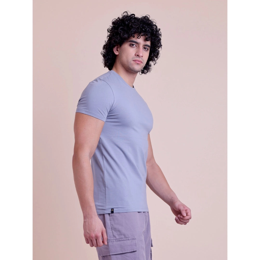 Men's Casual Cotton Solid Half Sleeve Round Neck T-Shirt — Purple