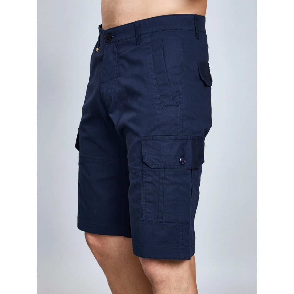 Men's Casual Cotton Solid Knee Length Cargo Shorts — Navy