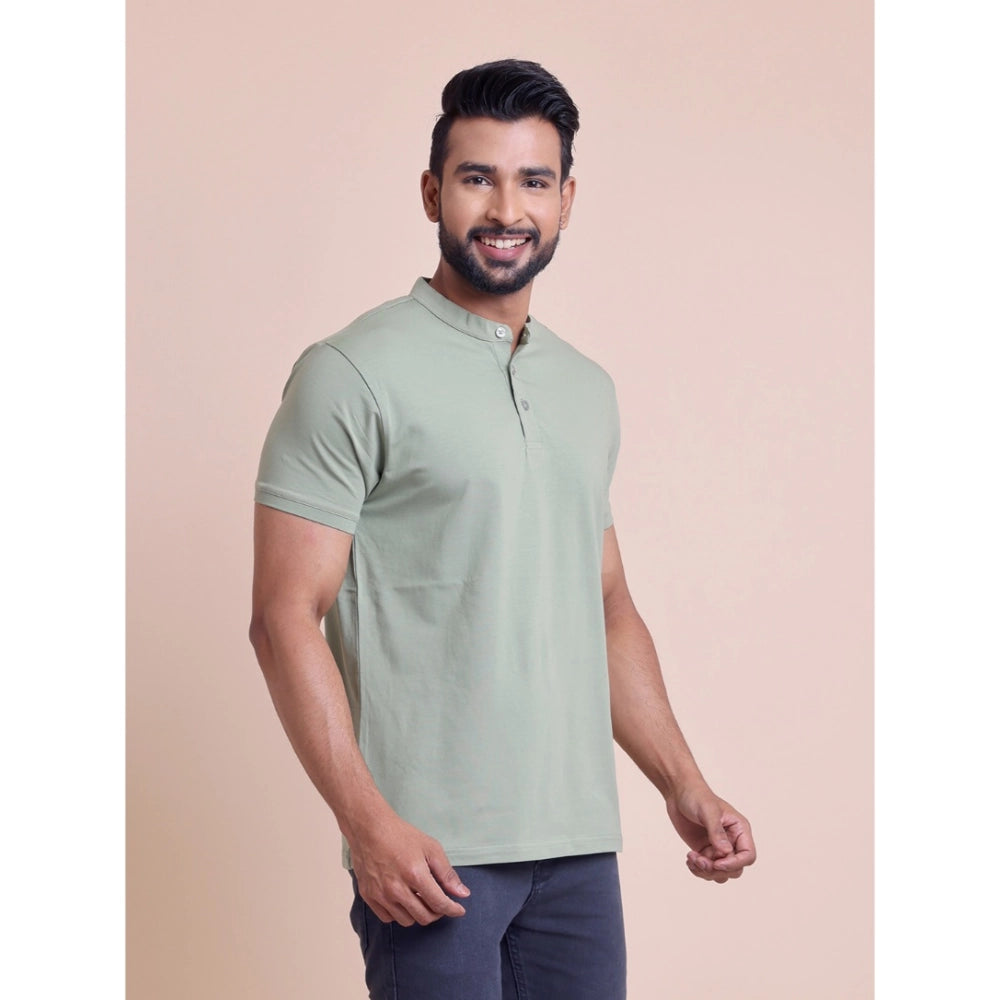Men's Casual Cotton Solid Half Sleeve Mandarin Collar T-Shirt — Newsage
