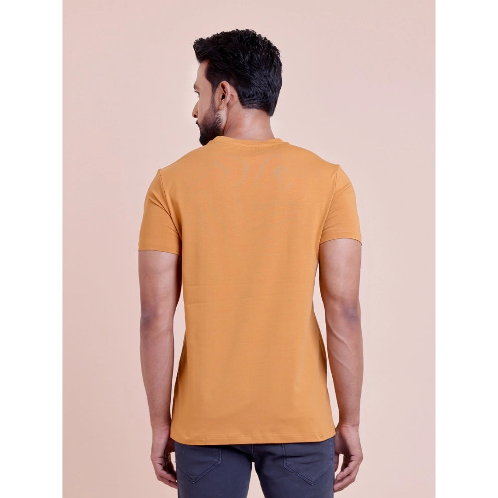 Men's Casual Cotton Solid Half Sleeve Round Neck T-Shirt — Brown