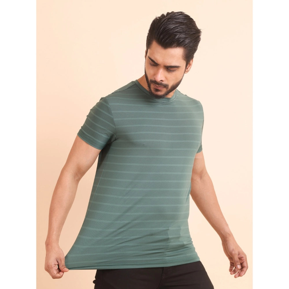 Men's Casual Solid Half Sleeve Round Neck T-Shirt — Green