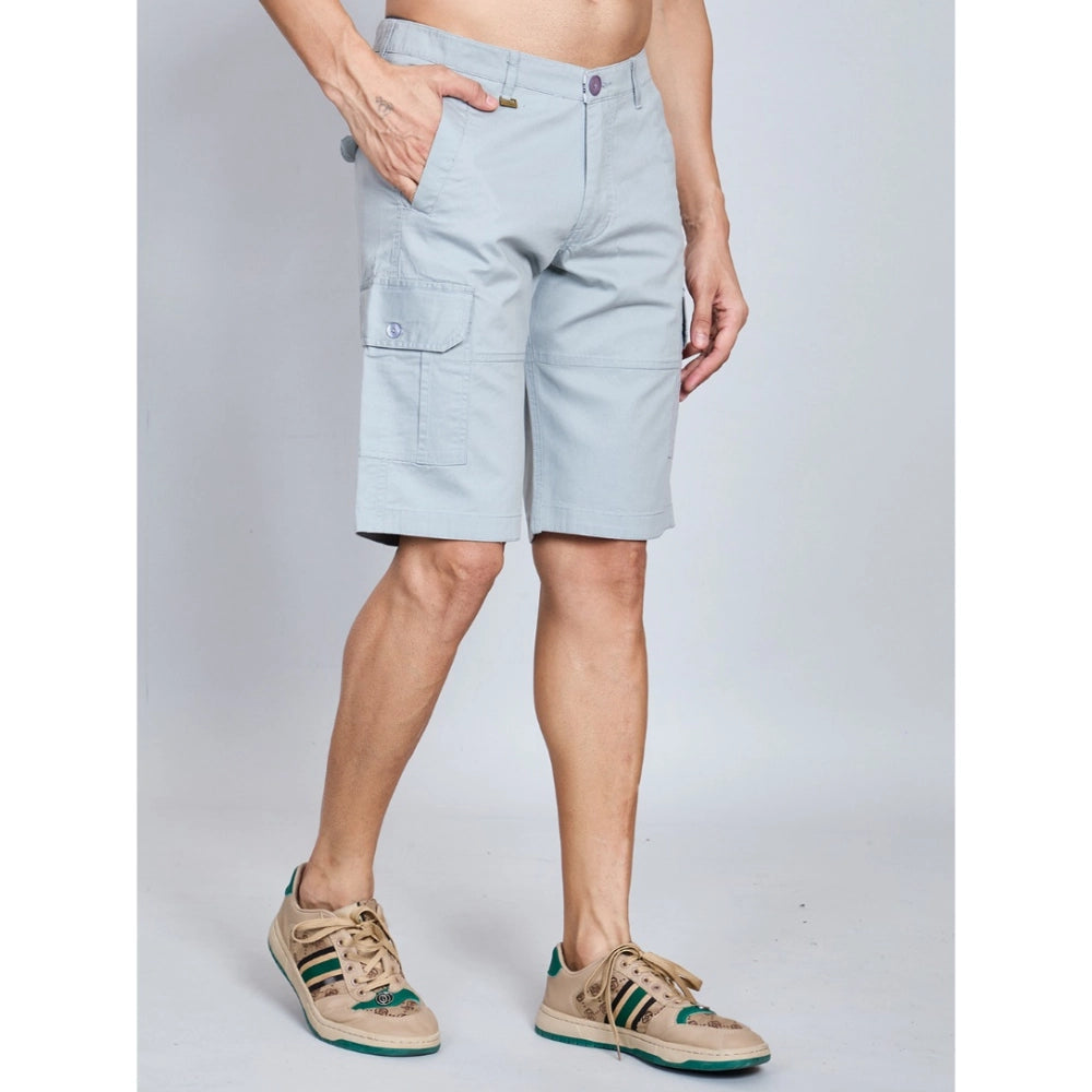 Men's Casual Cotton Solid Knee Length Cargo Shorts — Grey