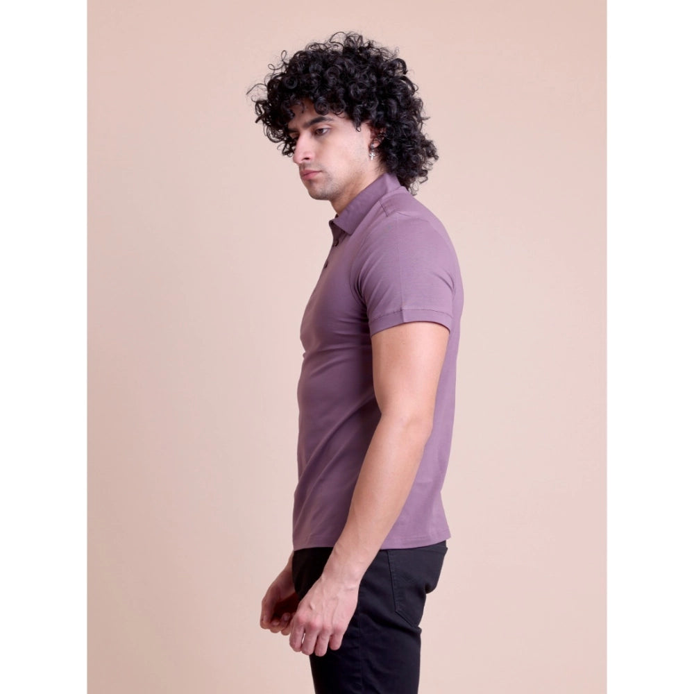 Men's Casual Cotton Solid Half Sleeve Polo Neck T-Shirt — Berry
