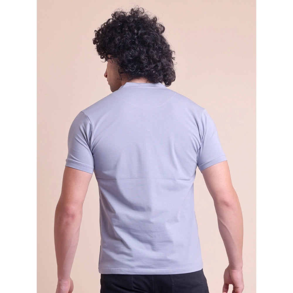 Men's Casual Cotton Solid Half Sleeve Mandarin Collar T-Shirt — Teegrey