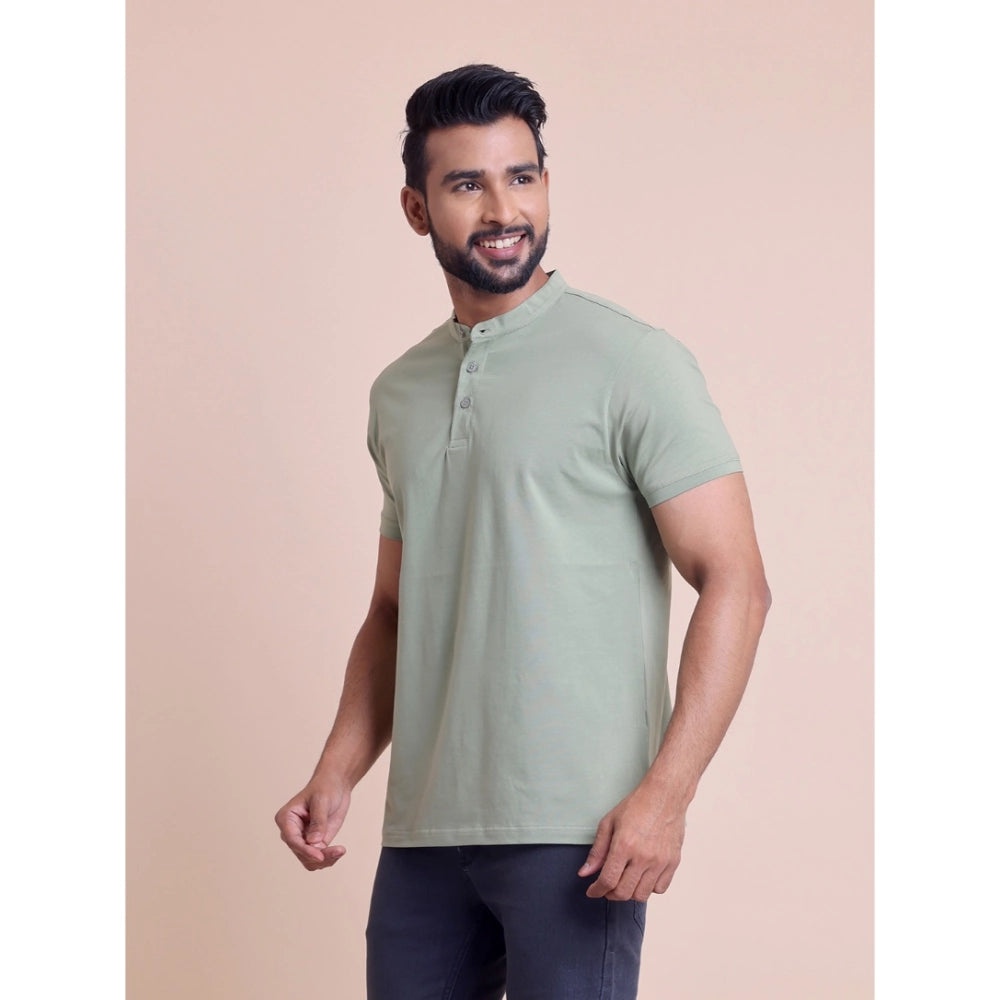 Men's Casual Cotton Solid Half Sleeve Mandarin Collar T-Shirt — Newsage