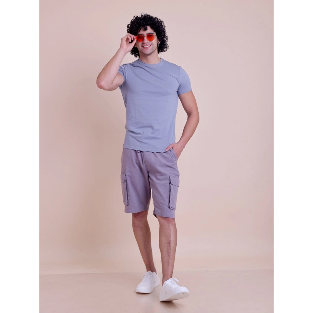 Men's Casual Cotton Solid Half Sleeve Round Neck T-Shirt — Purple