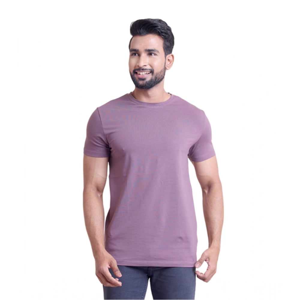 Men's Casual Cotton Solid Half Sleeve Round Neck T-Shirt — Berry