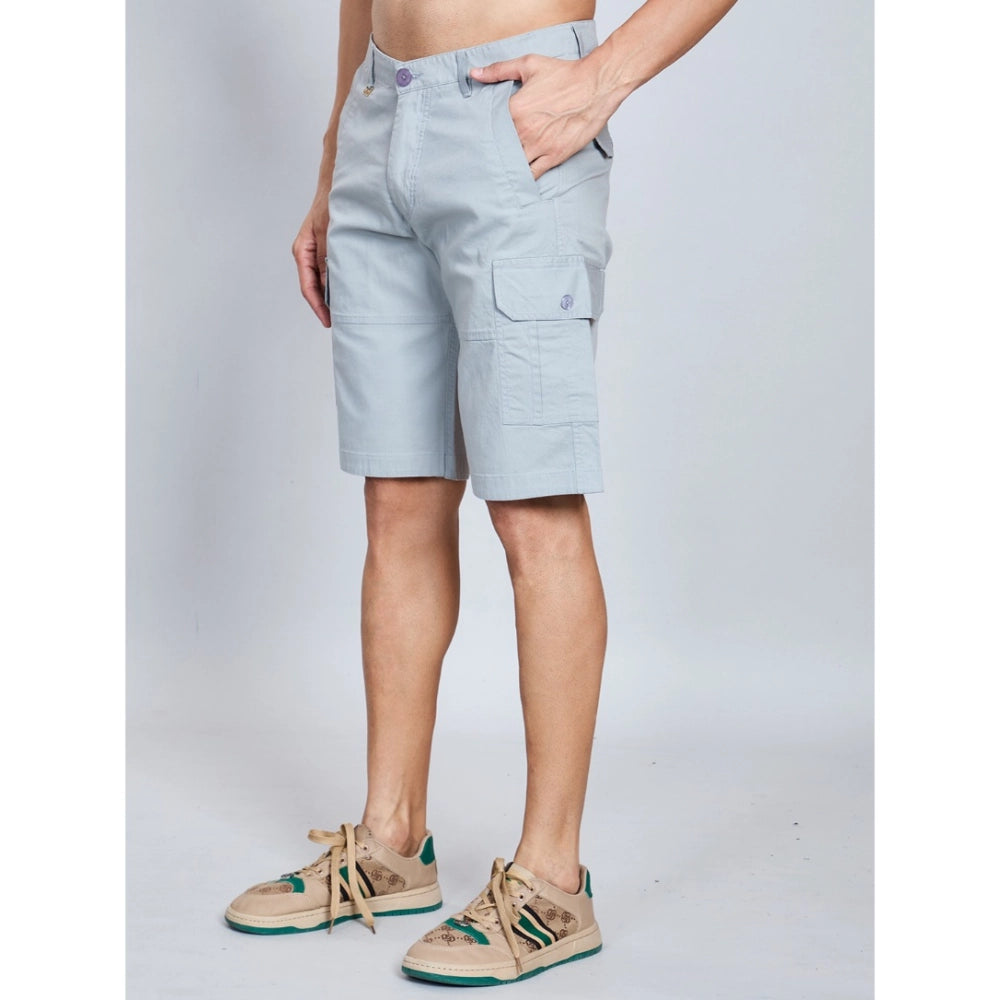 Men's Casual Cotton Solid Knee Length Cargo Shorts — Grey