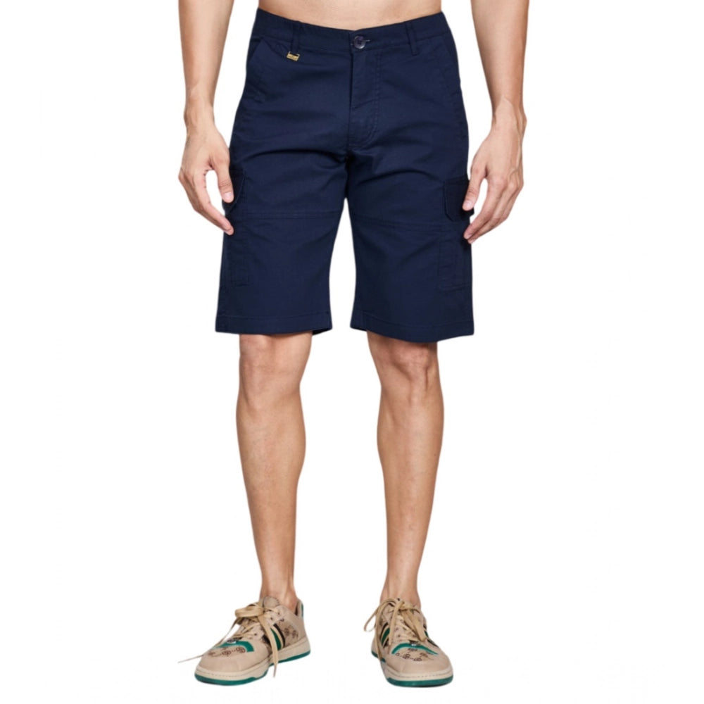 Men's Casual Cotton Solid Knee Length Cargo Shorts — Navy