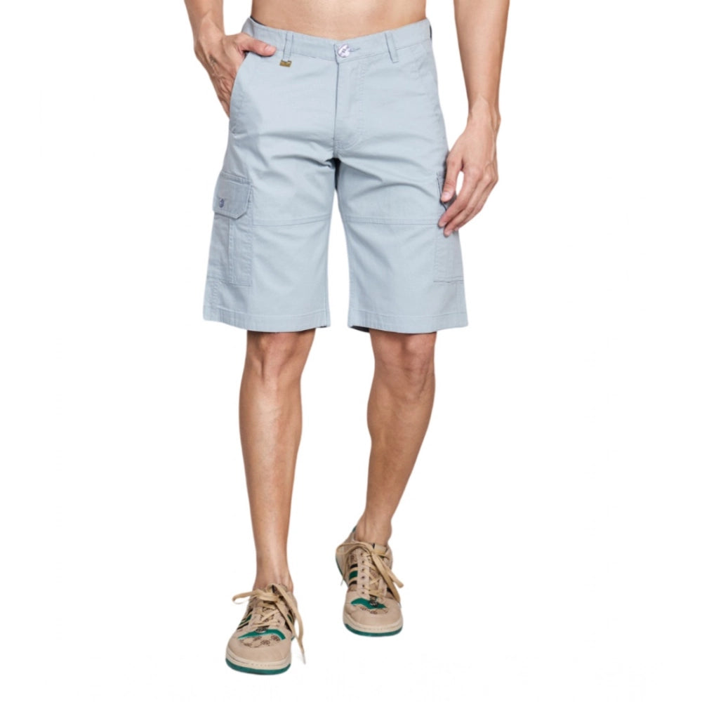 Men's Casual Cotton Solid Knee Length Cargo Shorts — Grey