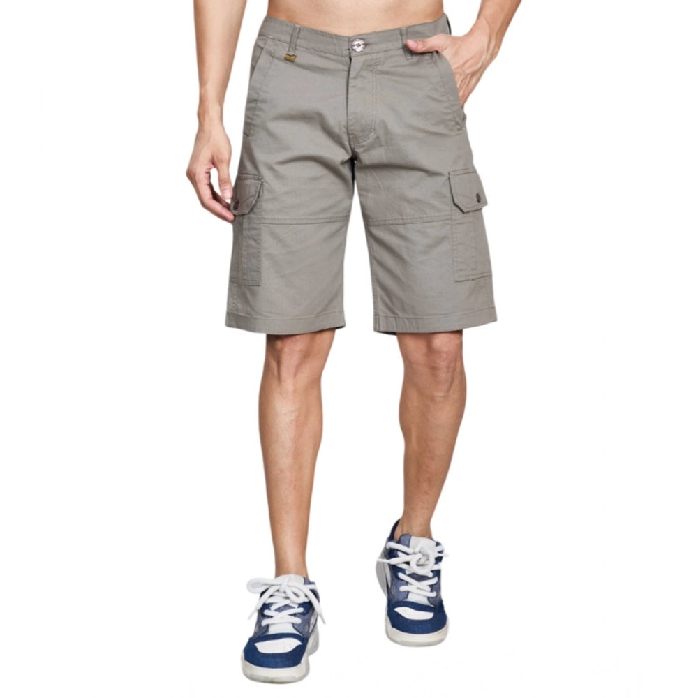 Men's Casual Cotton Solid Knee Length Cargo Shorts — Darkgrey