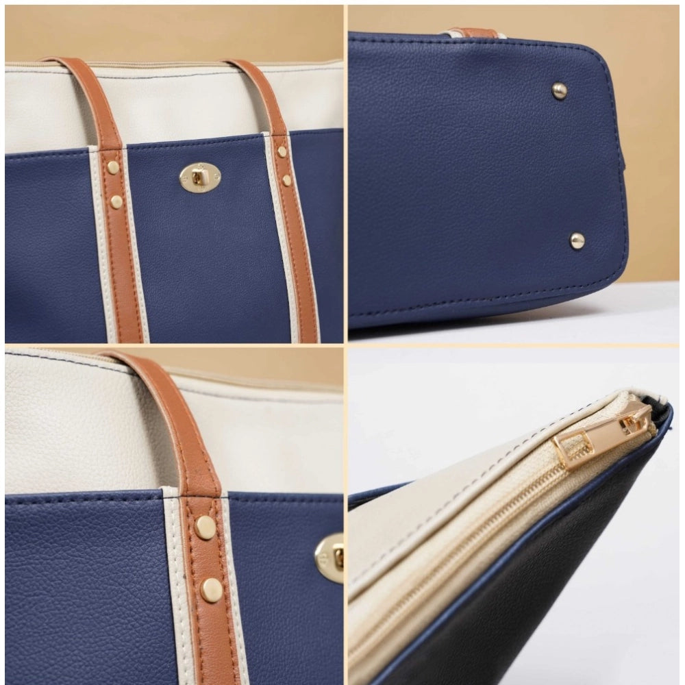 Women's Faux Leather Large Shoulder Zipper Handbag — Dark Blue