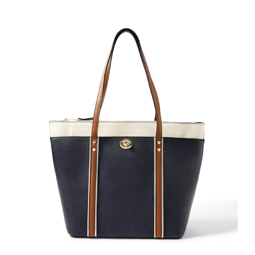 Women's Faux Leather Large Shoulder Zipper Handbag — Dark Blue