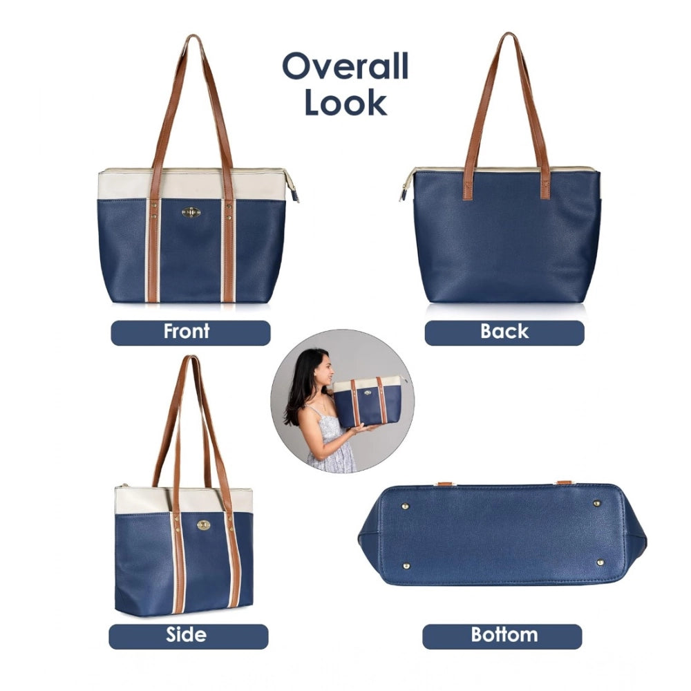 Women's Faux Leather Large Shoulder Zipper Handbag — Dark Blue