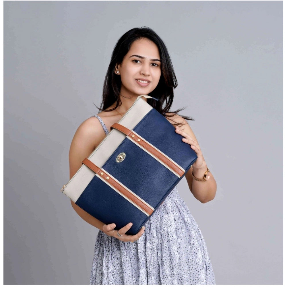Women's Faux Leather Large Shoulder Zipper Handbag — Dark Blue