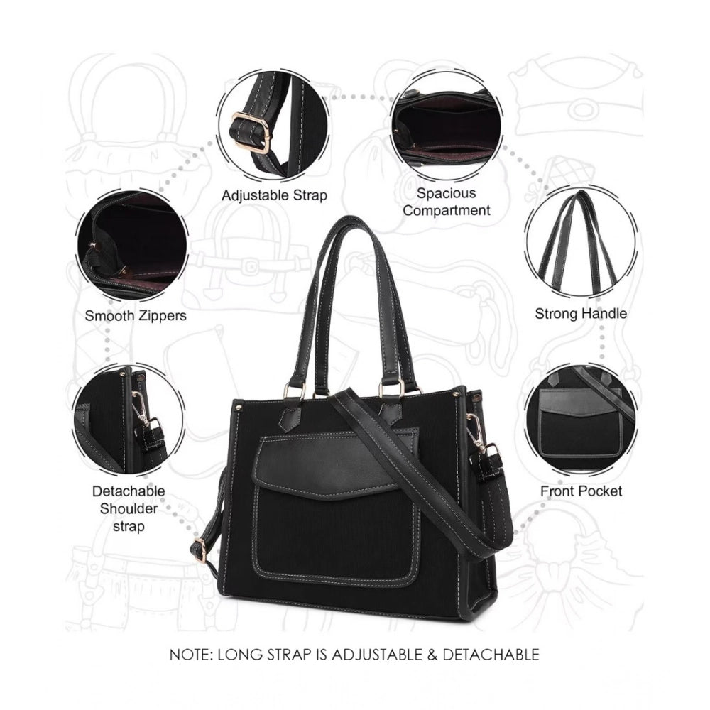 Women's Canvas Medium Top Handle Satchel Zipper Handbag — Black
