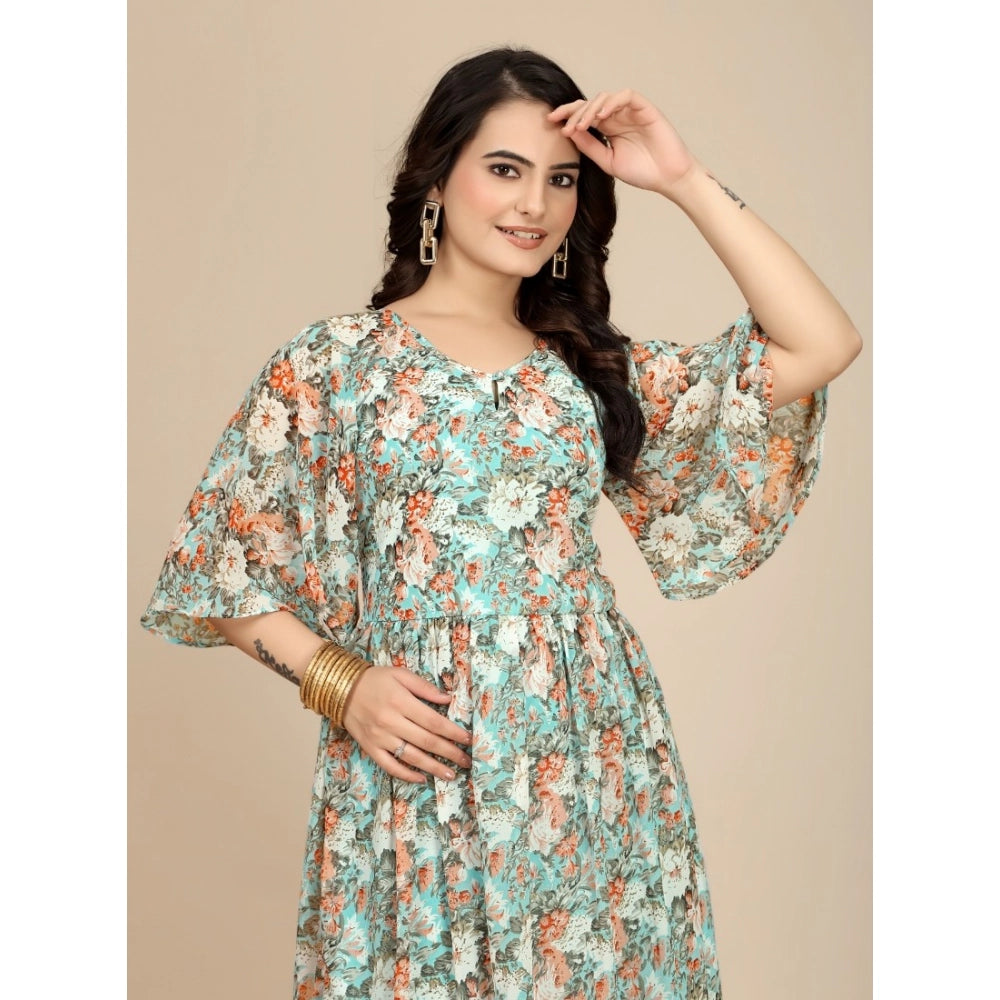 Women's Georgette Printed Round Neck Short Sleeve Dress