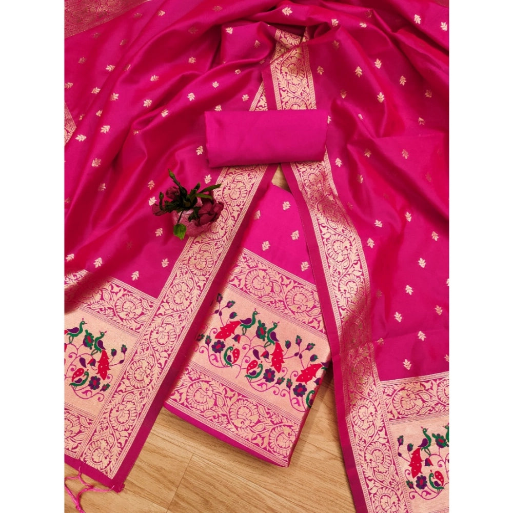 Women's Banarasi Silk Printed Unstitched Salwar Suit Material — Pink · Pink