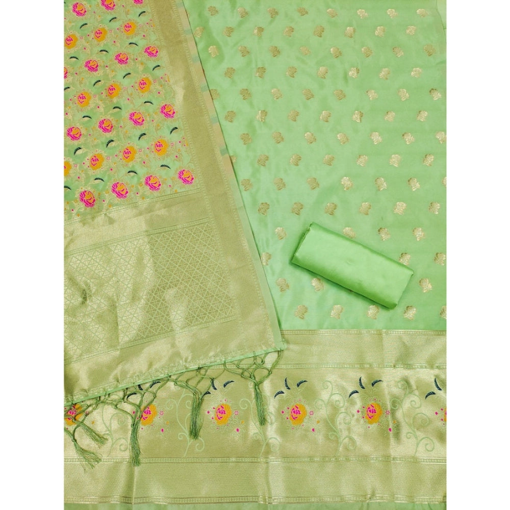 Women's Banarasi Silk Printed Unstitched Salwar Suit Material — Pista · Psta