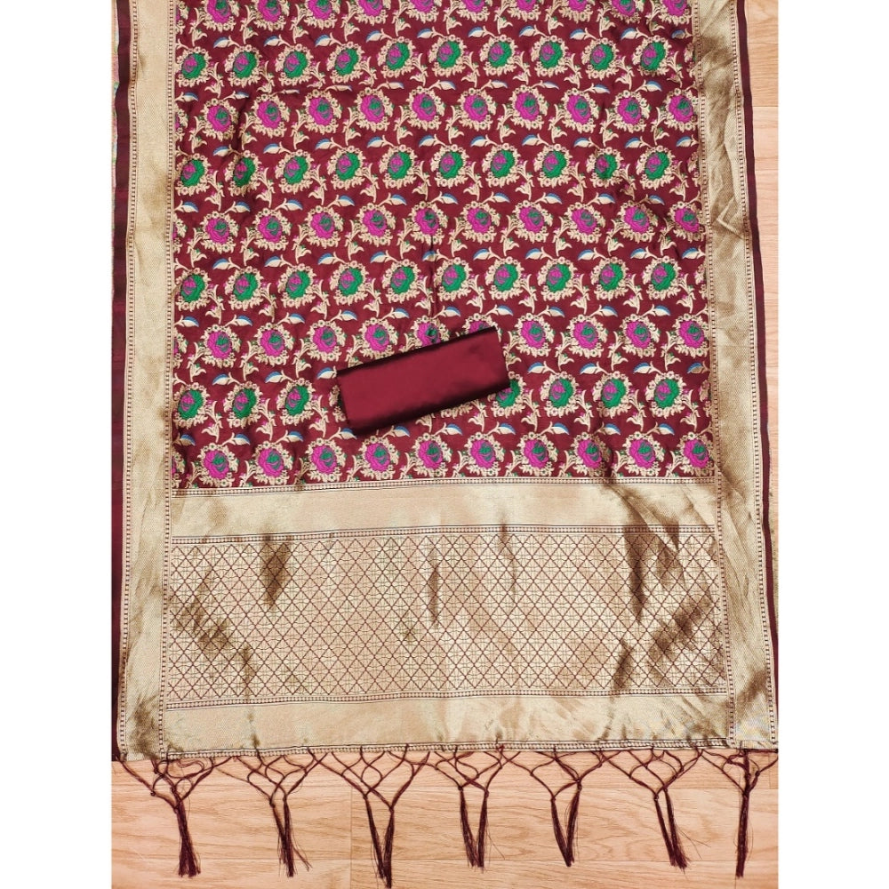 Women's Banarasi Silk Printed Unstitched Salwar Suit Material — Maroon · Mron
