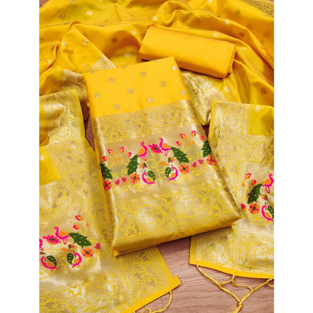 Women's Banarasi Silk Printed Unstitched Salwar Suit Material — Yellow · Ylow