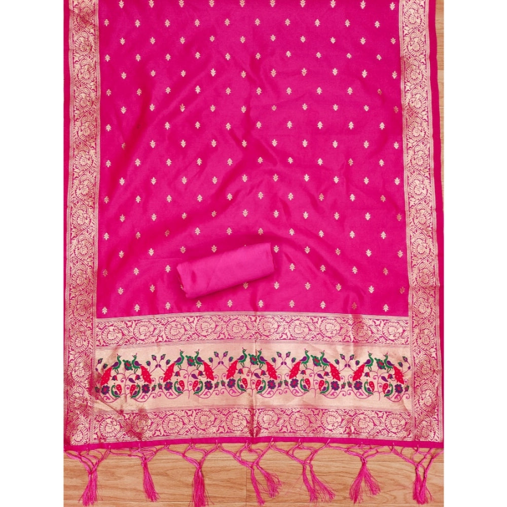 Women's Banarasi Silk Printed Unstitched Salwar Suit Material — Pink · Pink